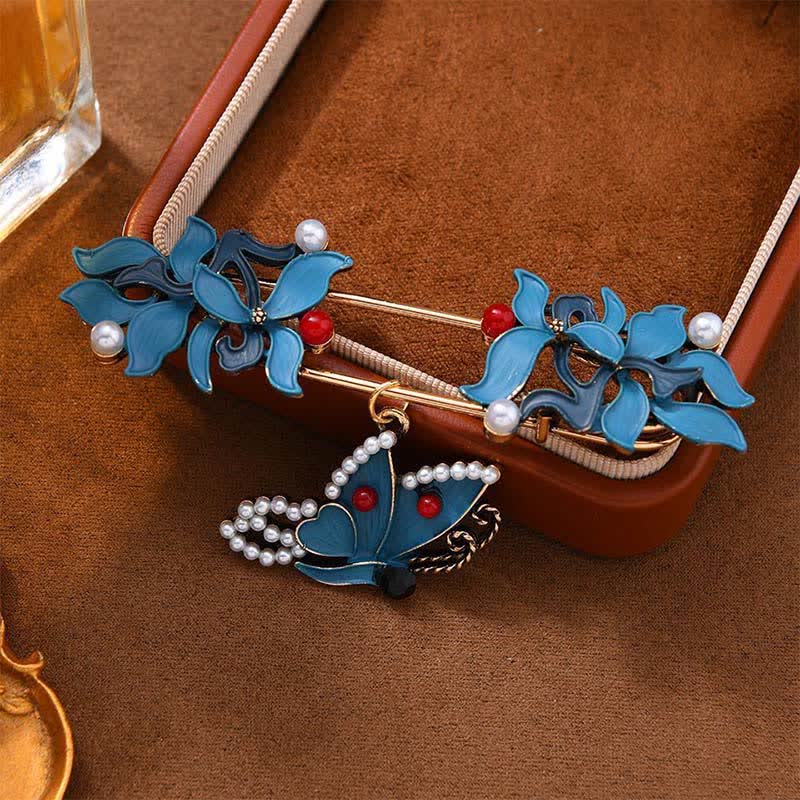 Buddha Stones Broche en émail cloisonné, motif carpe koï, papillon et perle, symbole de prospérité - Papillon 8,2*(2,2+2,3)cm - image 3