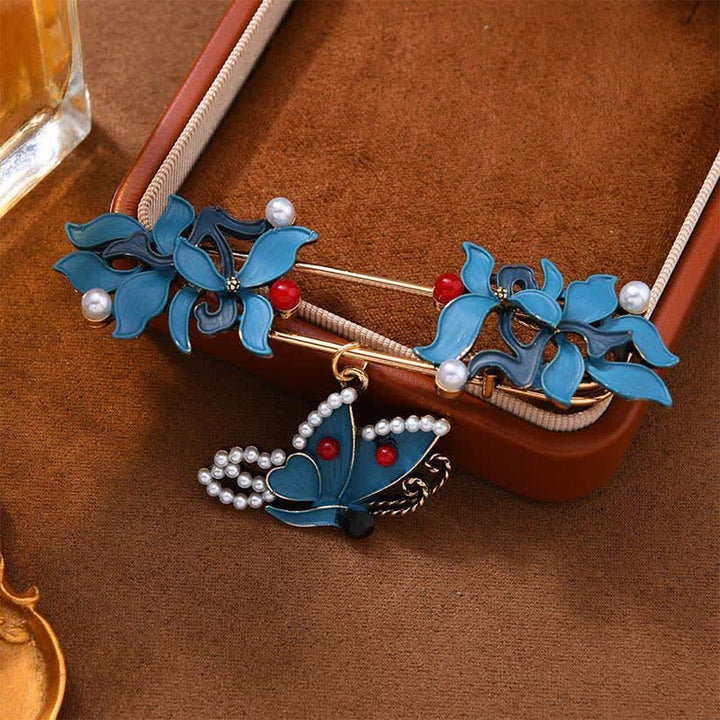 Buddha Stones Broche en émail cloisonné, motif carpe koï, papillon et perle, symbole de prospérité - Papillon 8,2*(2,2+2,3)cm - image 3