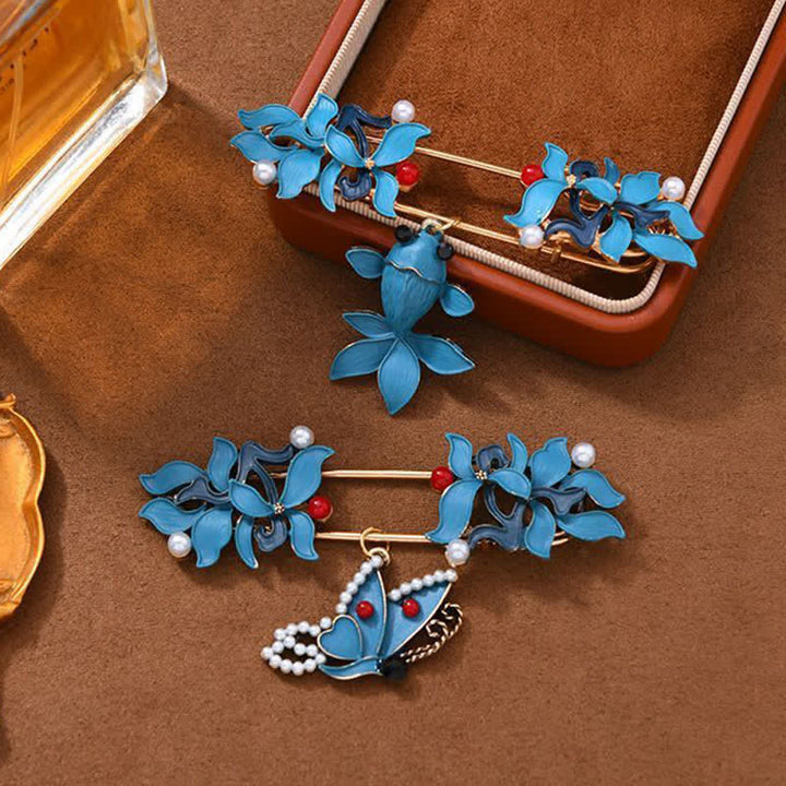 Buddha Stones Broche en émail cloisonné, motif carpe koï, papillon et perle, symbole de prospérité - image 8