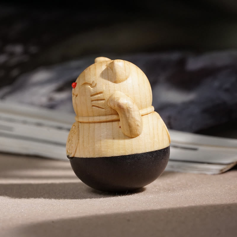 Buddha Stones Chat porte-bonheur miniature en bois d'ébène et de hêtre sculpté, sculpté, attirant la richesse et la protection, 4,7 x 4 cm - image 3