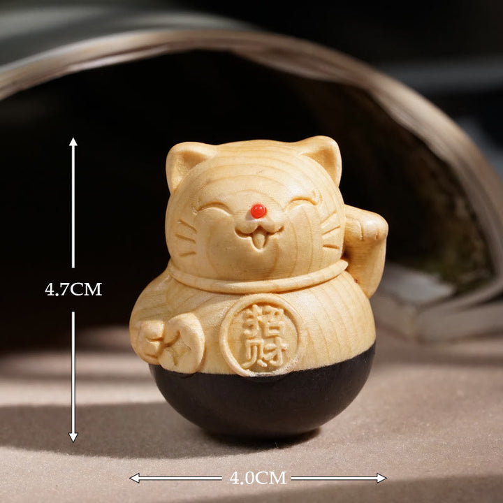 Buddha Stones Chat porte-bonheur miniature en bois d'ébène et de hêtre sculpté, sculpté, attirant la richesse et la protection, 4,7 x 4 cm - image 8