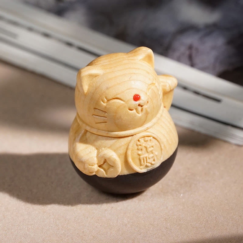 Buddha Stones Chat porte-bonheur miniature en bois d'ébène et de hêtre sculpté, sculpté, attirant la richesse et la protection, 4,7 x 4 cm - image 4