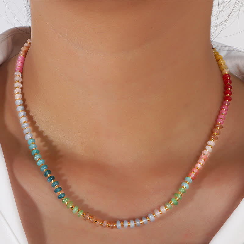 Buddha Stones Collier de guérison en perles dégradées d'aigue-marine naturelle, de quartz clair et de topaze - Perles de couleur dégradée - image 0