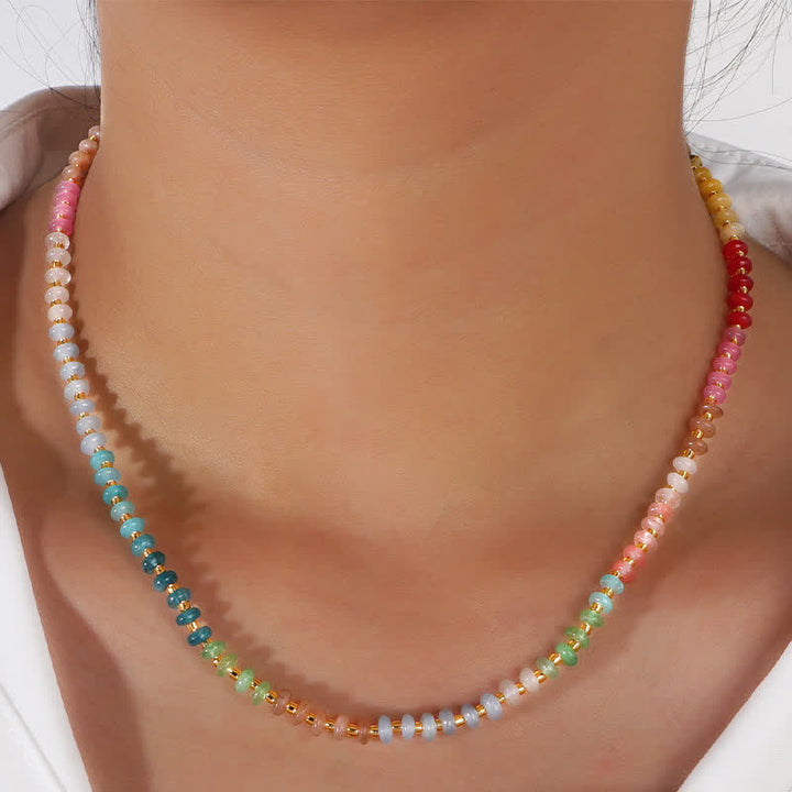 Buddha Stones Collier de guérison en perles dégradées d'aigue-marine naturelle, de quartz clair et de topaze - Perles de couleur dégradée - image 0