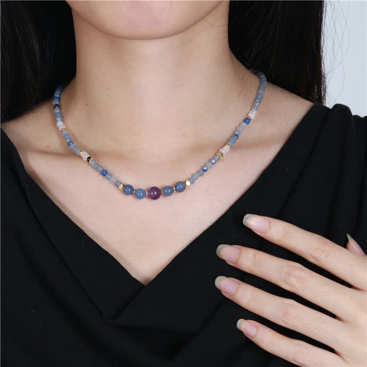Buddha Stones Collier apaisant en perles d'aventurine bleue naturelle et de jade blanc - image 4