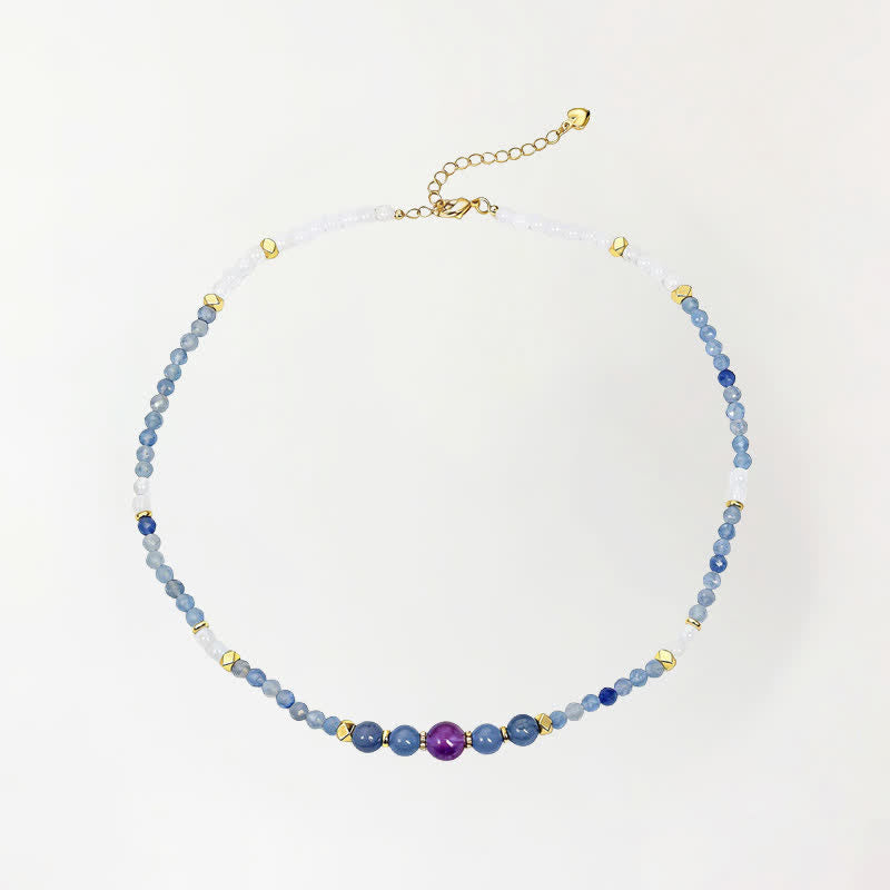 Buddha Stones Collier apaisant en perles d'aventurine bleue naturelle et de jade blanc - Aventurine bleue naturelle (la couleur peut varier) - image 0