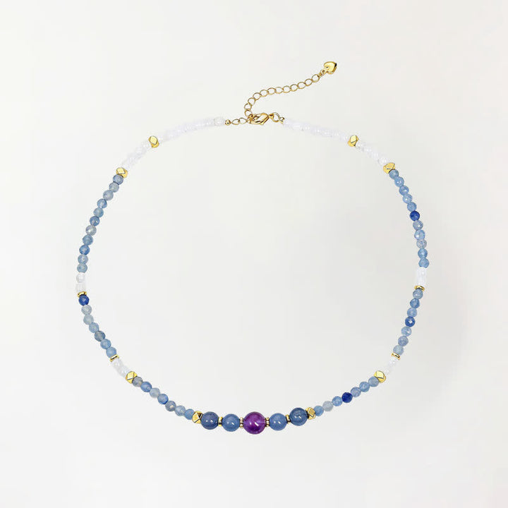 Buddha Stones Collier apaisant en perles d'aventurine bleue naturelle et de jade blanc - Aventurine bleue naturelle (la couleur peut varier) - image 0