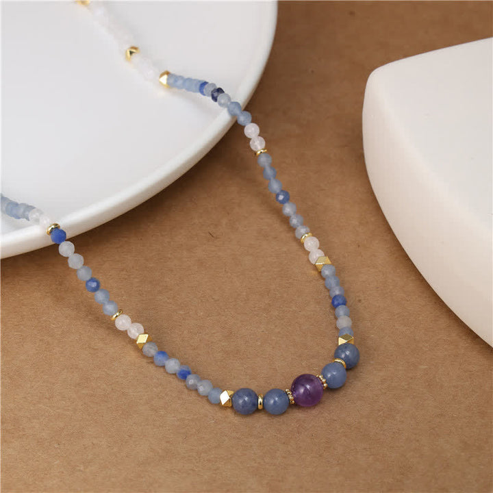 Buddha Stones Collier apaisant en perles d'aventurine bleue naturelle et de jade blanc - image 2