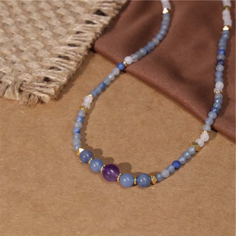 Buddha Stones Collier apaisant en perles d'aventurine bleue naturelle et de jade blanc - image 3