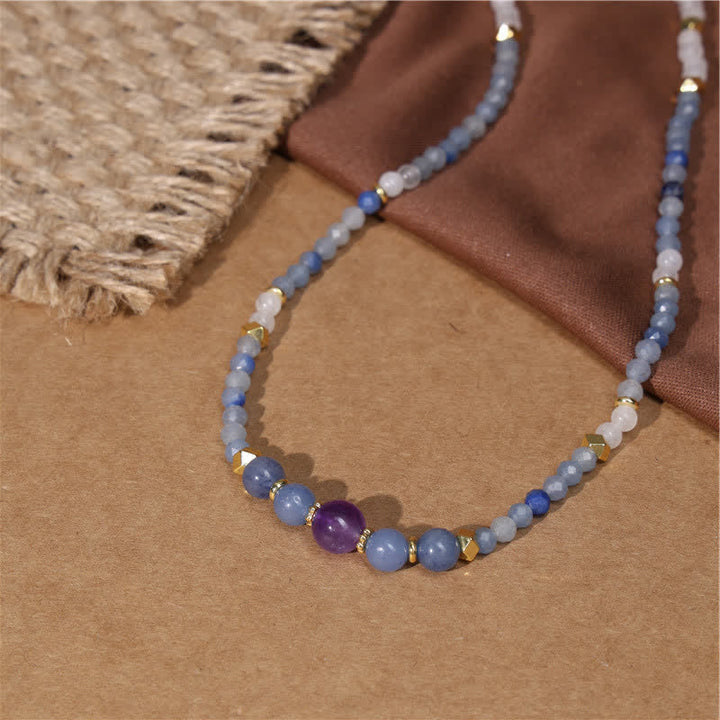 Buddha Stones Collier apaisant en perles d'aventurine bleue naturelle et de jade blanc - image 3