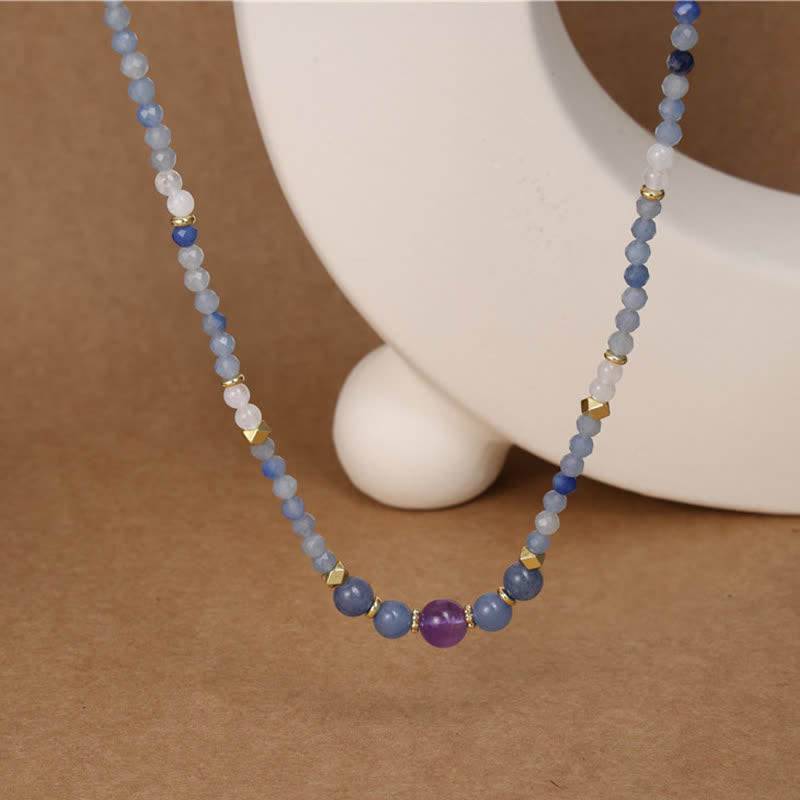 Buddha Stones Collier apaisant en perles d'aventurine bleue naturelle et de jade blanc - image 7