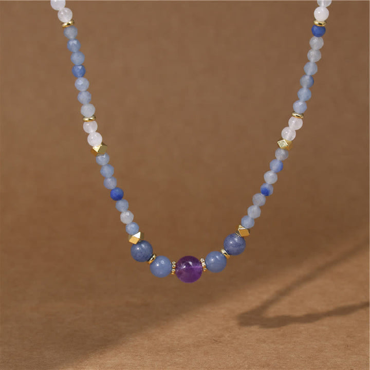 Buddha Stones Collier apaisant en perles d'aventurine bleue naturelle et de jade blanc - image 1