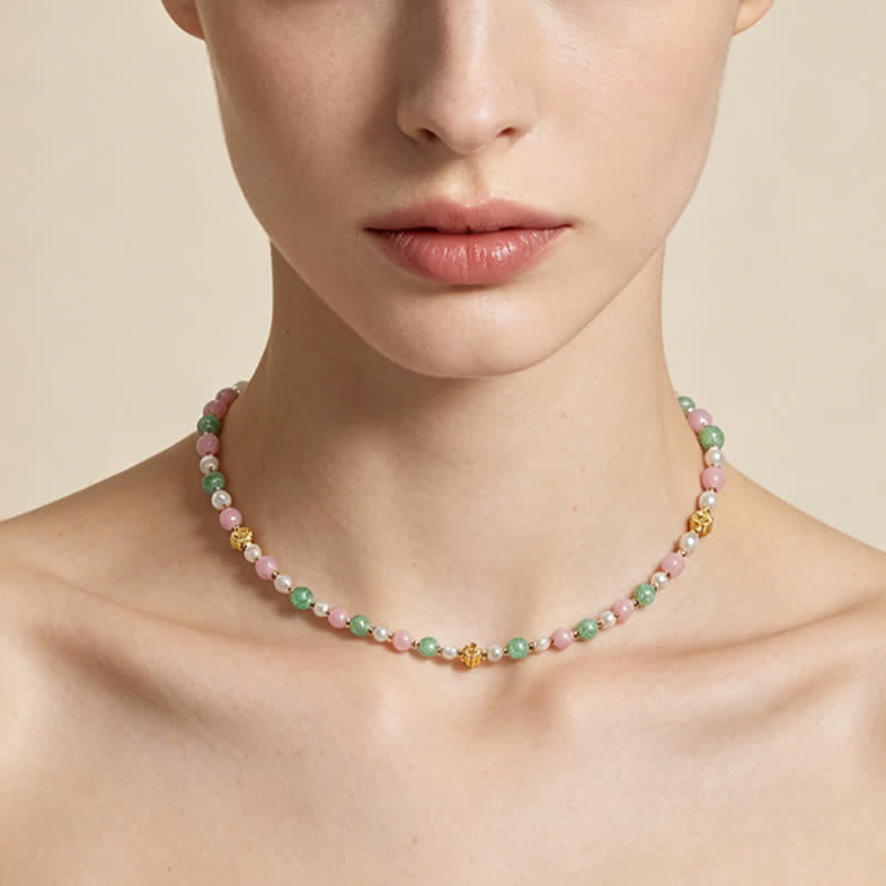 Buddha Stones Collier de paix en perles de quartz rose naturel, quartz fraise vert et quartz fraise. - image 10