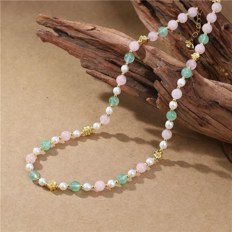 Buddha Stones Collier de paix en perles de quartz rose naturel, quartz fraise vert et quartz fraise. - image 3