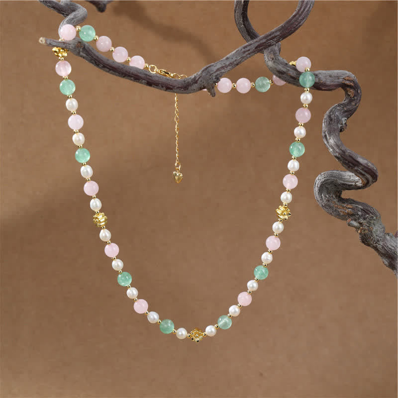 Buddha Stones Collier de paix en perles de quartz rose naturel, quartz fraise vert et quartz fraise. - image 1