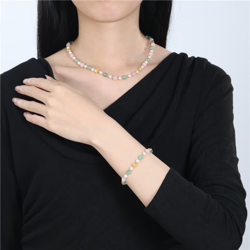 Buddha Stones Collier de paix en perles de quartz rose naturel, quartz fraise vert et quartz fraise. - image 11