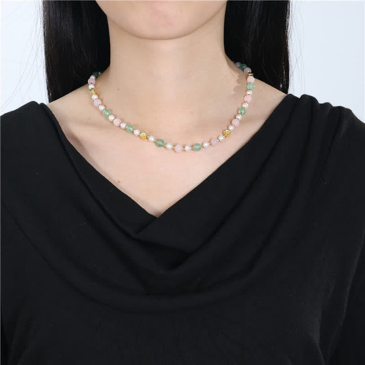 Buddha Stones Collier de paix en perles de quartz rose naturel, quartz fraise vert et quartz fraise. - image 4
