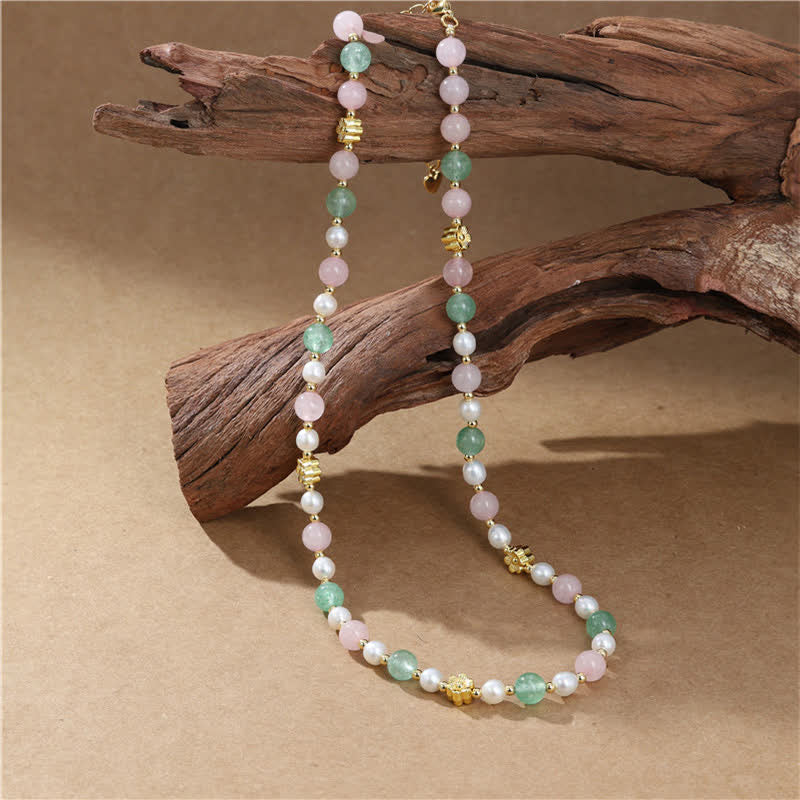 Buddha Stones Collier de paix en perles de quartz rose naturel, quartz fraise vert et quartz fraise. - image 9