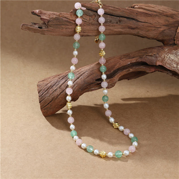 Buddha Stones Collier de paix en perles de quartz rose naturel, quartz fraise vert et quartz fraise. - image 9