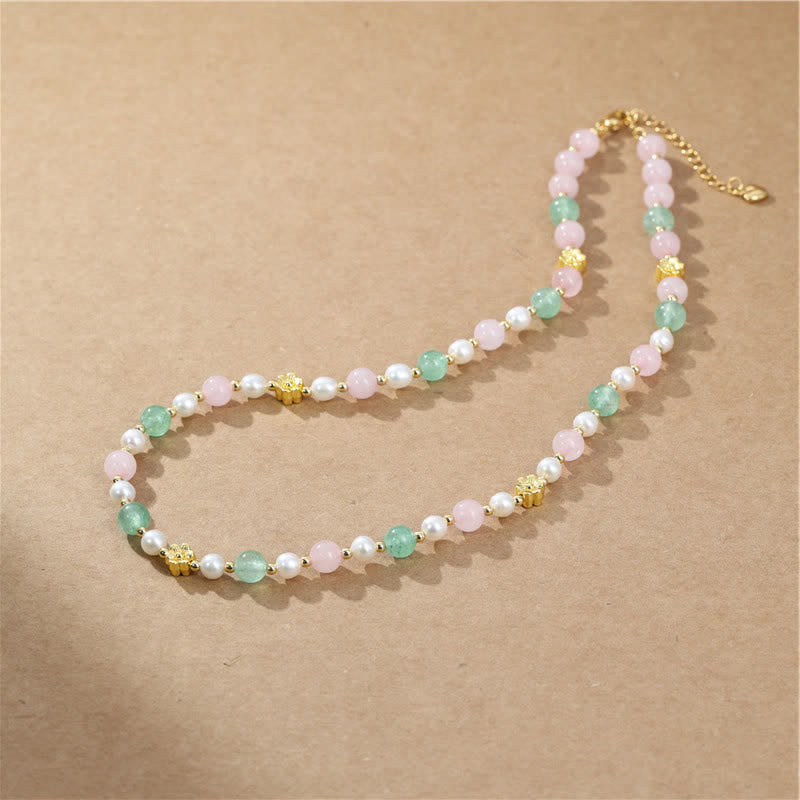 Buddha Stones Collier de paix en perles de quartz rose naturel, quartz fraise vert et quartz fraise. - image 2