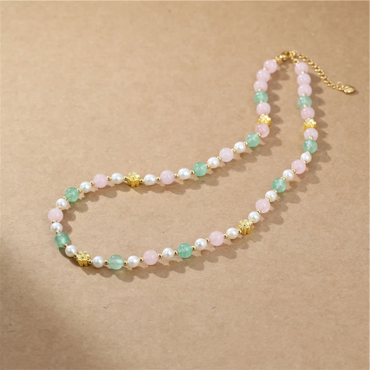 Buddha Stones Collier de paix en perles de quartz rose naturel, quartz fraise vert et quartz fraise. - image 2