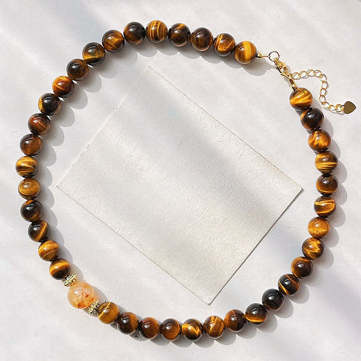 Buddha Stones Collier Courage en perles de citrine œil de tigre naturel - Œil de tigre naturel (la couleur peut varier) - image 0