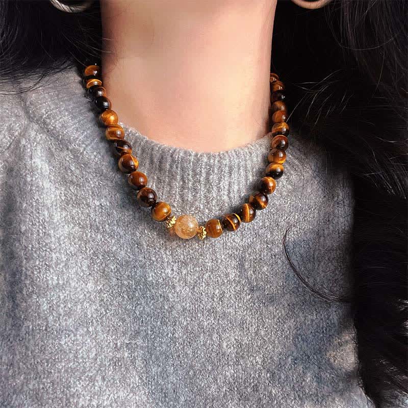 Buddha Stones Collier Courage en perles de citrine œil de tigre naturel - image 7