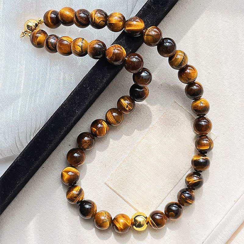 Buddha Stones Collier Courage en perles de cuivre œil de tigre naturel - image 3