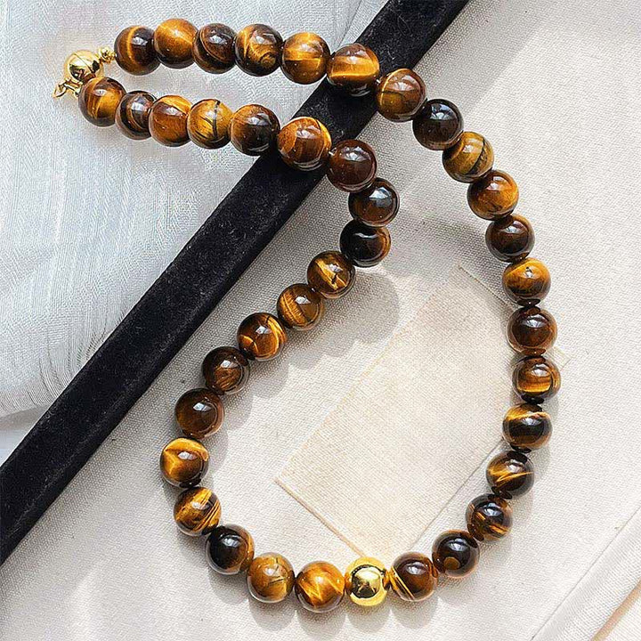 Buddha Stones Collier Courage en perles de cuivre œil de tigre naturel - image 3