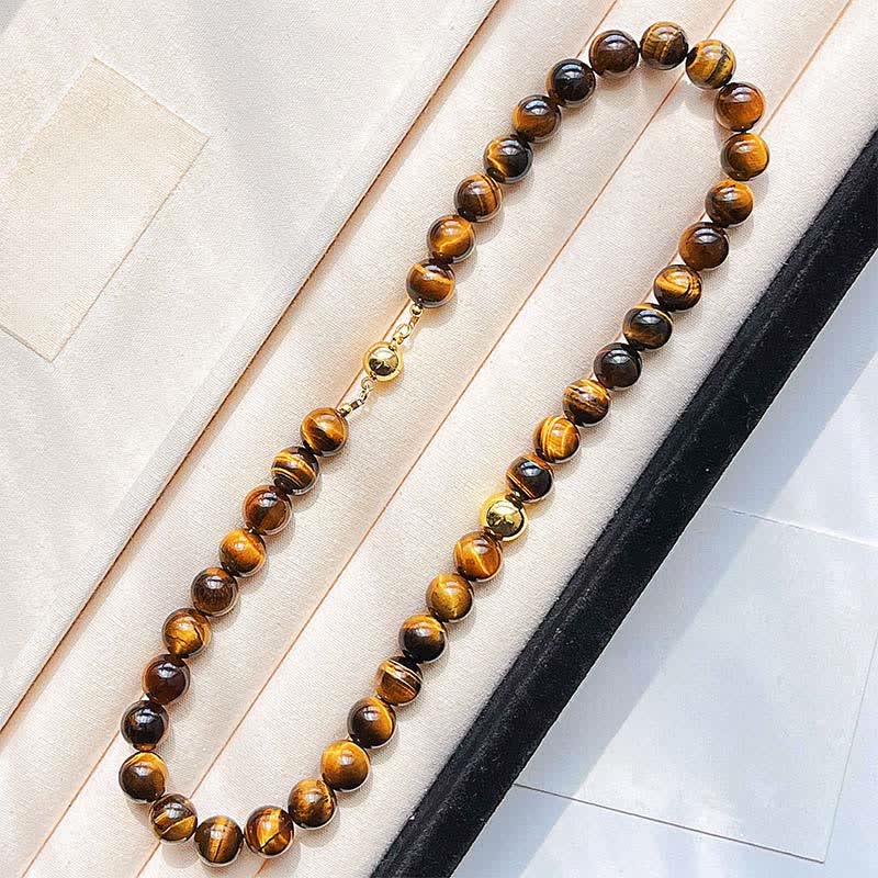 Buddha Stones Collier Courage en perles de cuivre œil de tigre naturel - image 1