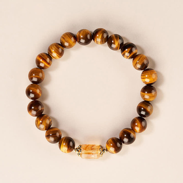Buddha Stones Bracelet de force en perles d'œil de tigre et de citrine - Œil de tigre (Tour de poignet : 15–16 cm) - image 0