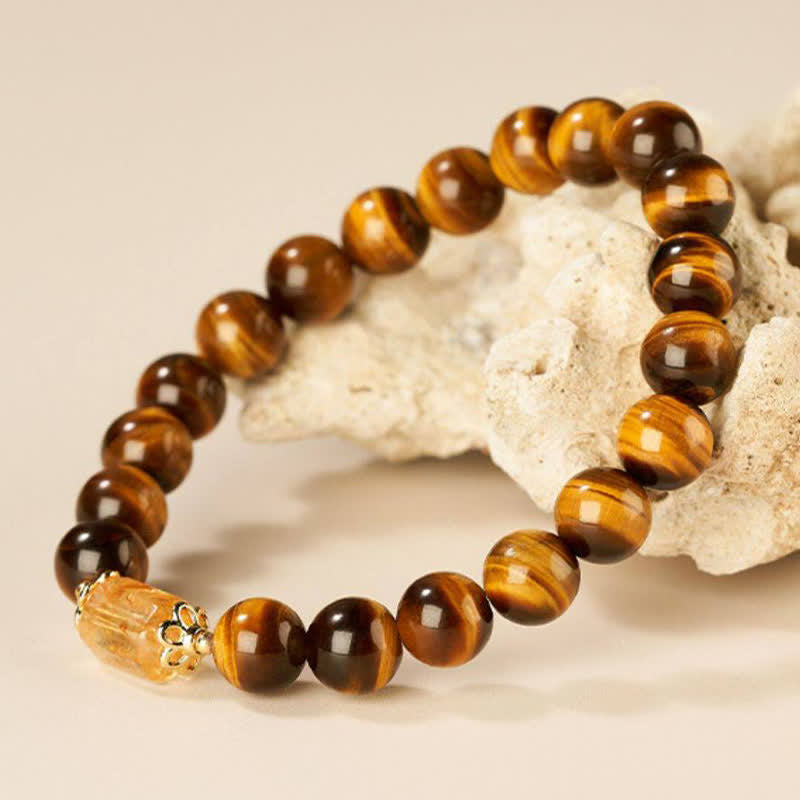 Buddha Stones Bracelet de force en perles d'œil de tigre et de citrine - image 3
