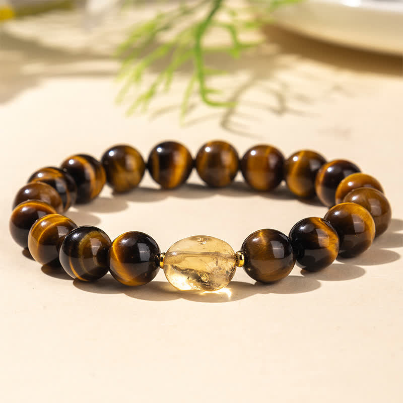 Buddha Stones Bracelet Courage avec perle de citrine œil de tigre naturelle de 10 mm - Œil de tigre (Tour de poignet : 16–17 cm) - image 0