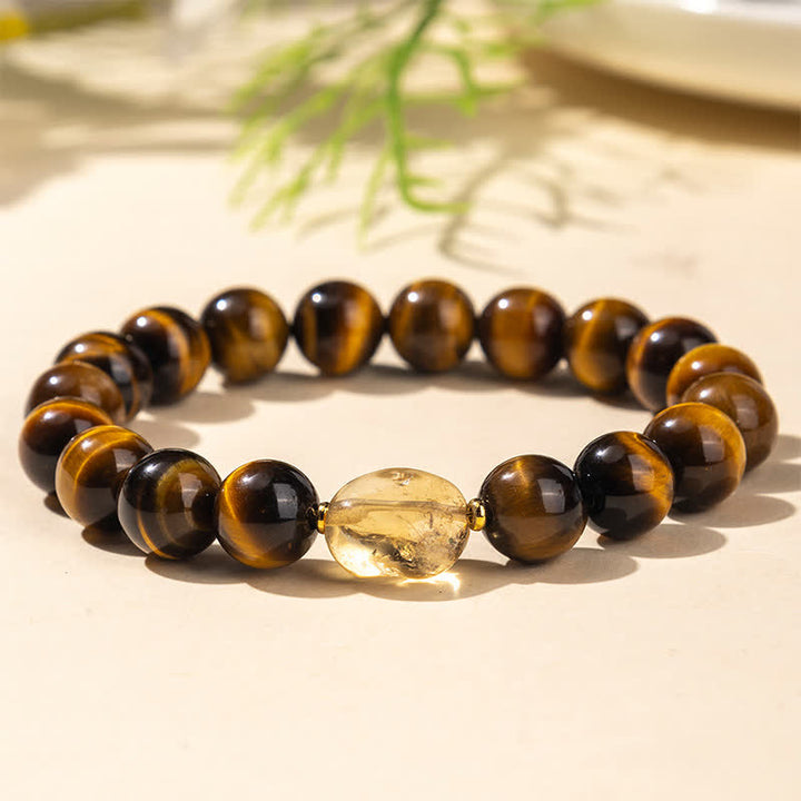 Buddha Stones Bracelet Courage avec perle de citrine œil de tigre naturelle de 10 mm - Œil de tigre (Tour de poignet : 16–17 cm) - image 0