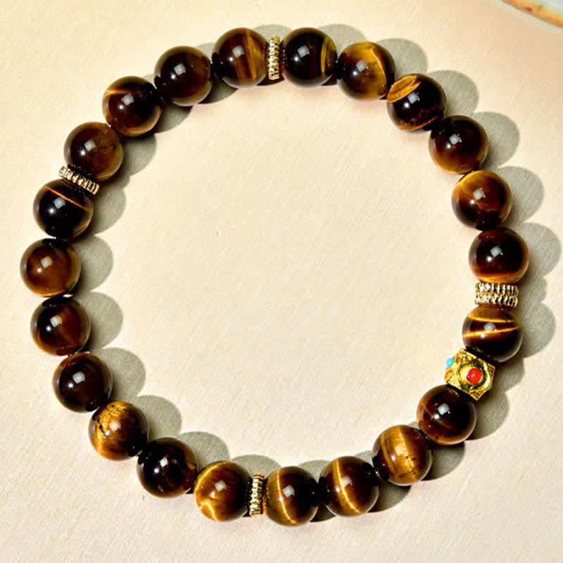 Buddha Stones Bracelet de force en perles d'œil de tigre naturel du Tibet - image 1