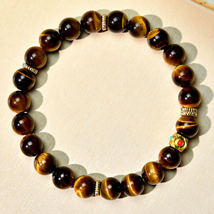 Buddha Stones Bracelet de force en perles d'œil de tigre naturel du Tibet - image 1