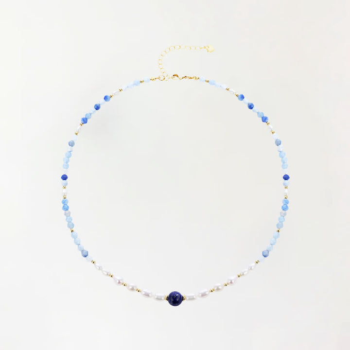 Buddha Stones Collier concentré de perles d'aventurine bleue naturelle, de lapis-lazuli et de perles - Aventurine bleue naturelle (la couleur peut varier) - image 0