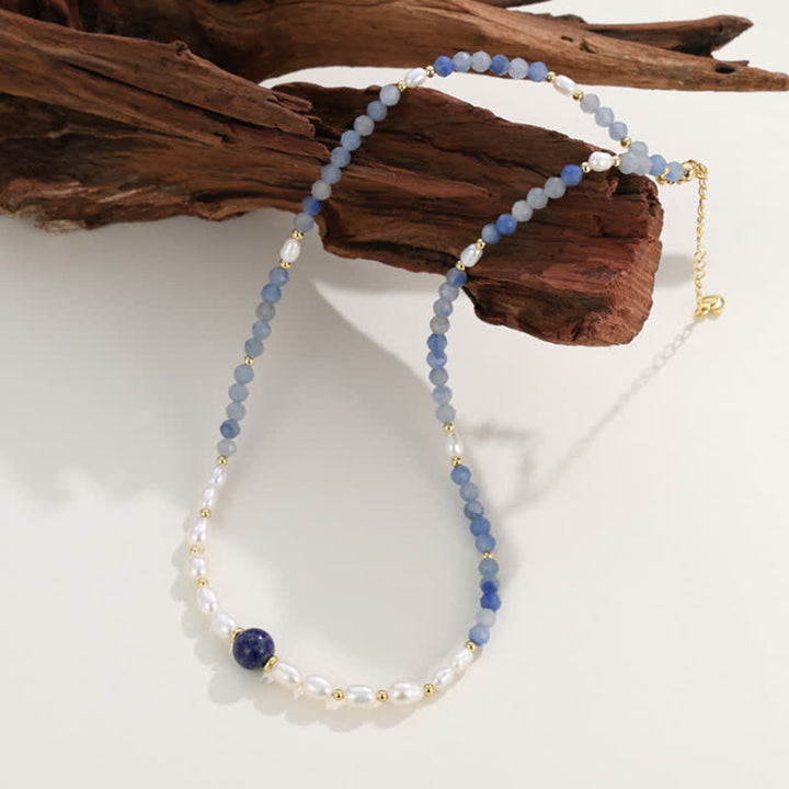 Buddha Stones Collier concentré de perles d'aventurine bleue naturelle, de lapis-lazuli et de perles - image 9