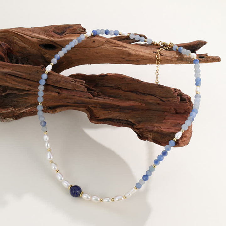 Buddha Stones Collier concentré de perles d'aventurine bleue naturelle, de lapis-lazuli et de perles - image 2