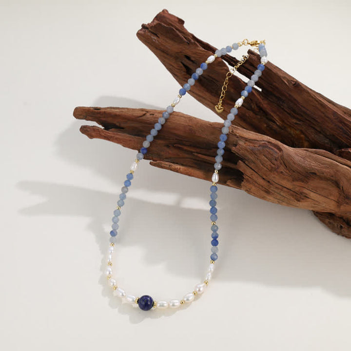Buddha Stones Collier concentré de perles d'aventurine bleue naturelle, de lapis-lazuli et de perles - image 10
