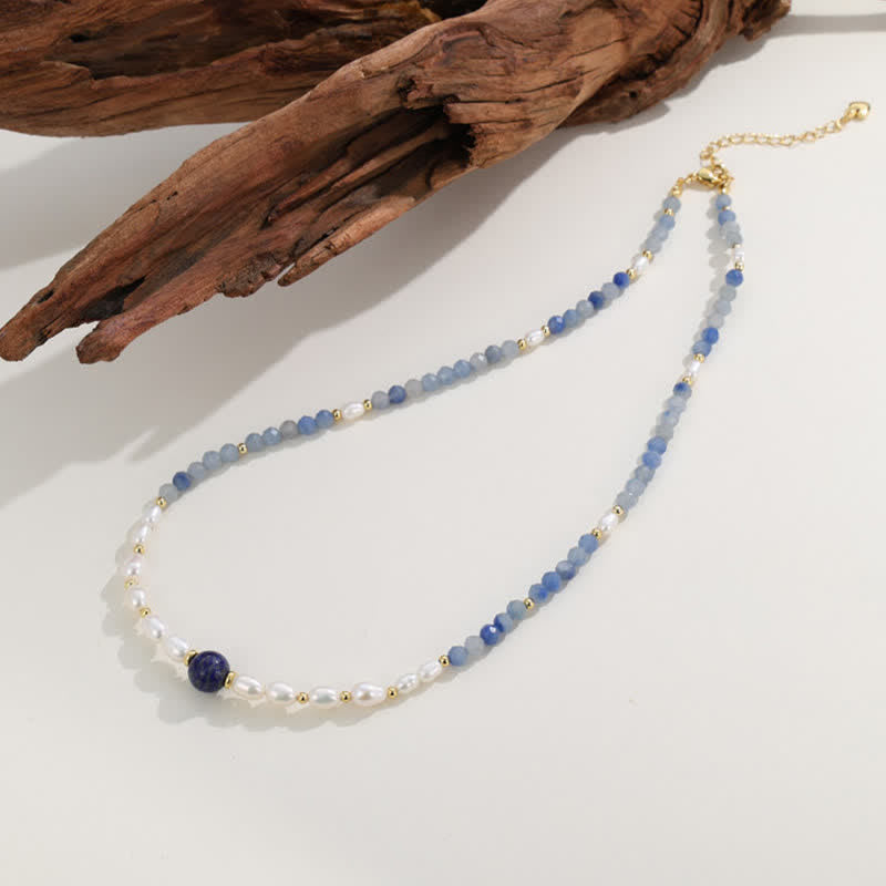 Buddha Stones Collier concentré de perles d'aventurine bleue naturelle, de lapis-lazuli et de perles - image 3