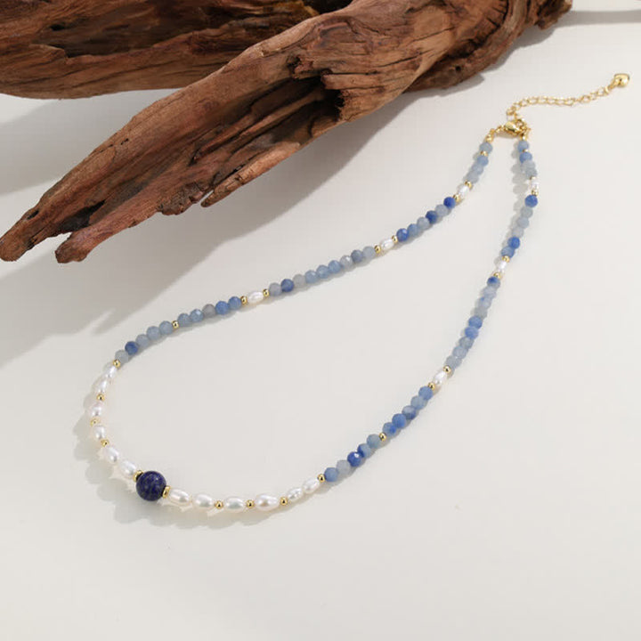 Buddha Stones Collier concentré de perles d'aventurine bleue naturelle, de lapis-lazuli et de perles - image 3