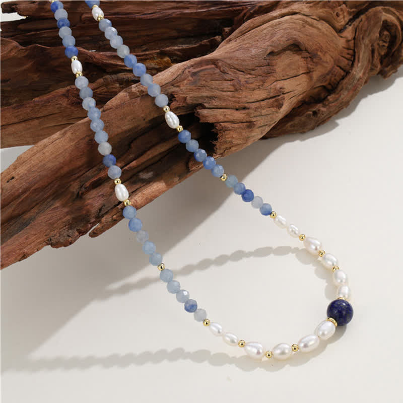 Buddha Stones Collier concentré de perles d'aventurine bleue naturelle, de lapis-lazuli et de perles - image 11