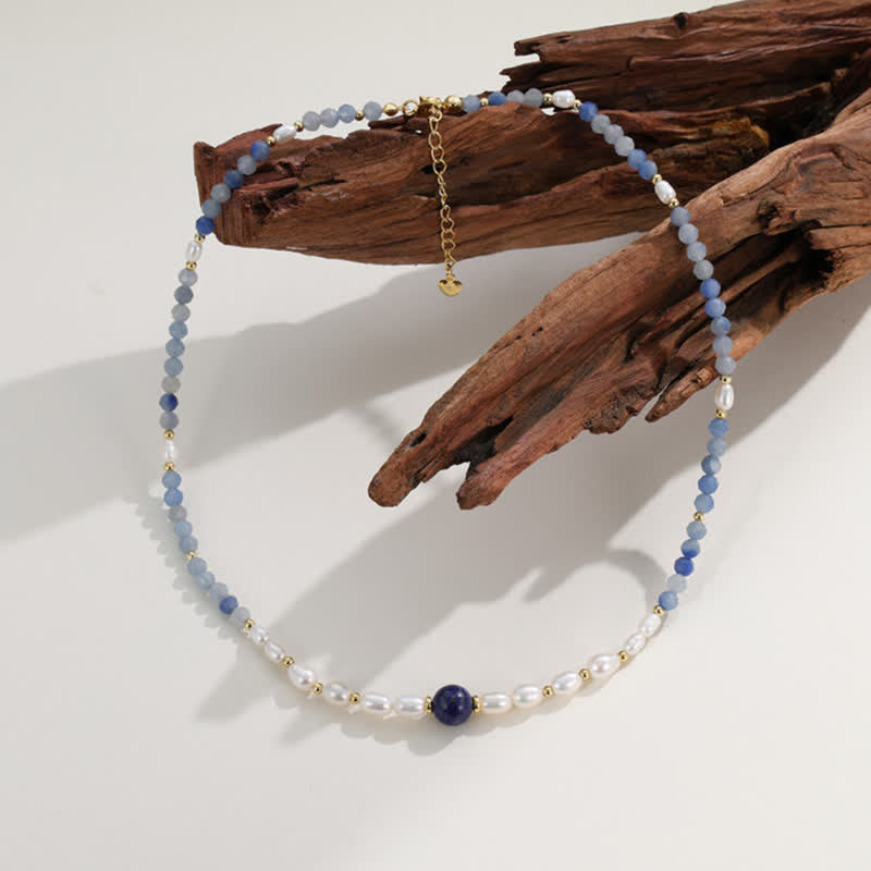 Buddha Stones Collier concentré de perles d'aventurine bleue naturelle, de lapis-lazuli et de perles - image 1