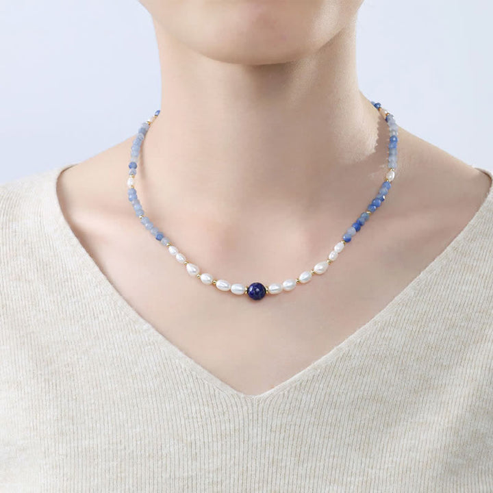 Buddha Stones Collier concentré de perles d'aventurine bleue naturelle, de lapis-lazuli et de perles - image 4