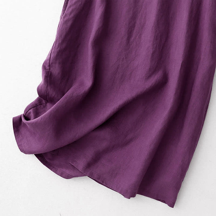 Buddha Stones Robe d'été brodée unie à manches courtes et poches pour femme - image 5