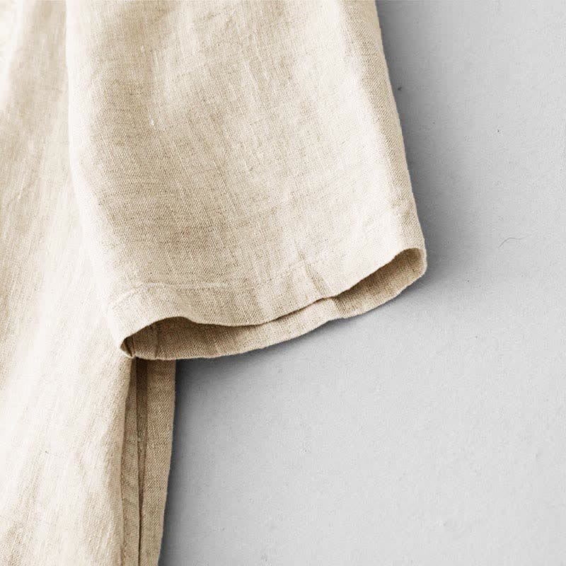 Buddha Stones Robe d'été brodée unie à manches courtes et poches pour femme - image 12