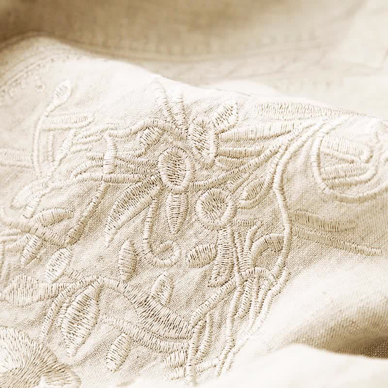 Buddha Stones Robe d'été brodée unie à manches courtes et poches pour femme - image 10