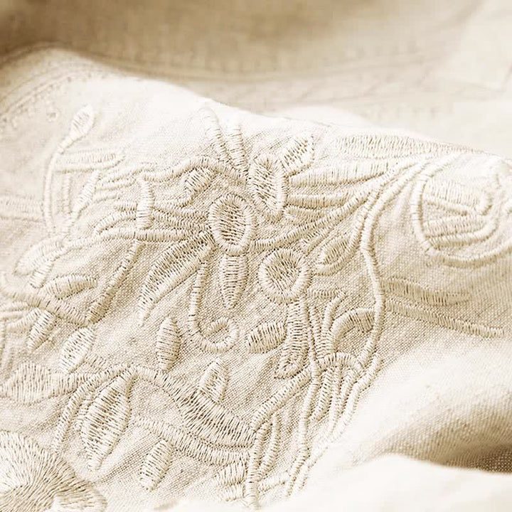 Buddha Stones Robe d'été brodée unie à manches courtes et poches pour femme - image 10