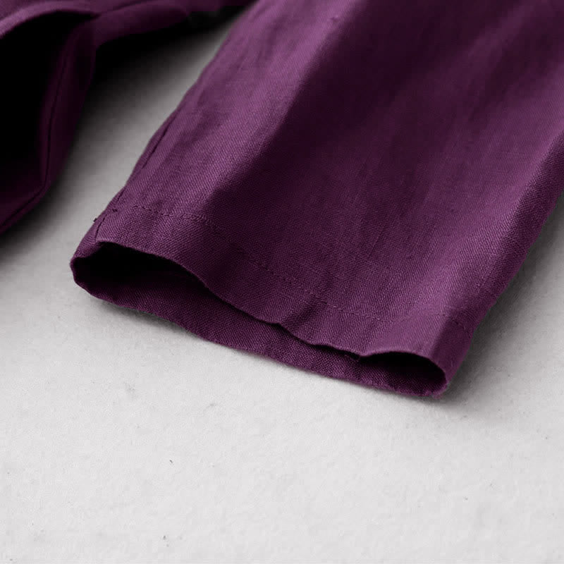 Buddha Stones Robe d'été brodée unie à manches courtes et poches pour femme - image 3